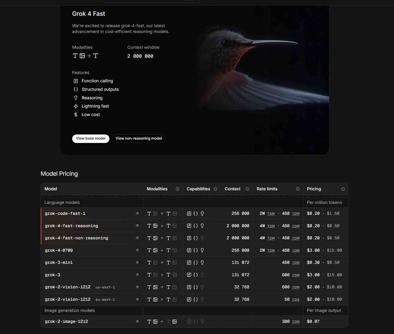 Актуальные на Октябрь 2025 цены модели Grok при использовании АПИ.